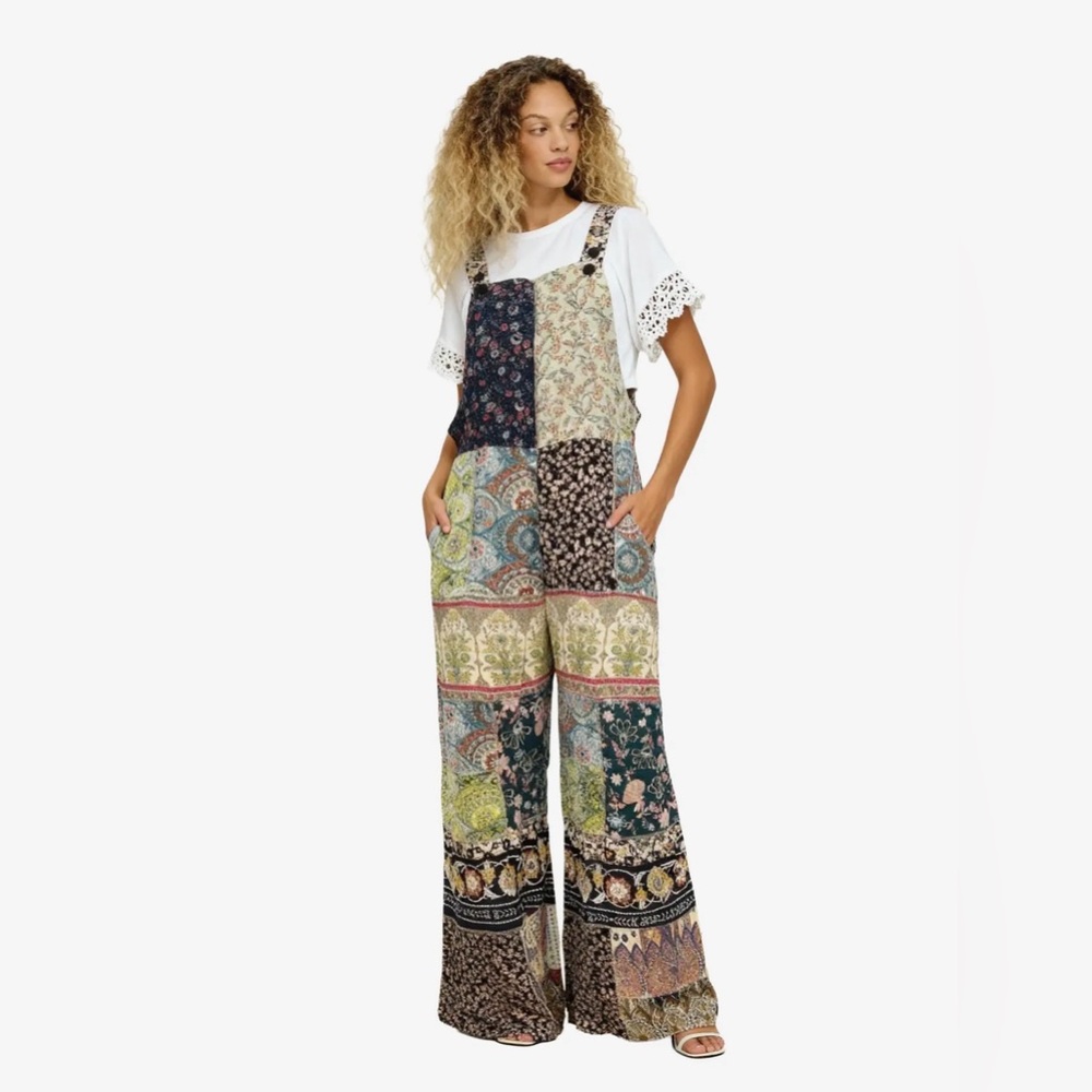 Yak & Yeti Boho Festival Hippie Patchwork Wide Leg Jumpsuit S/M NWT Overalls